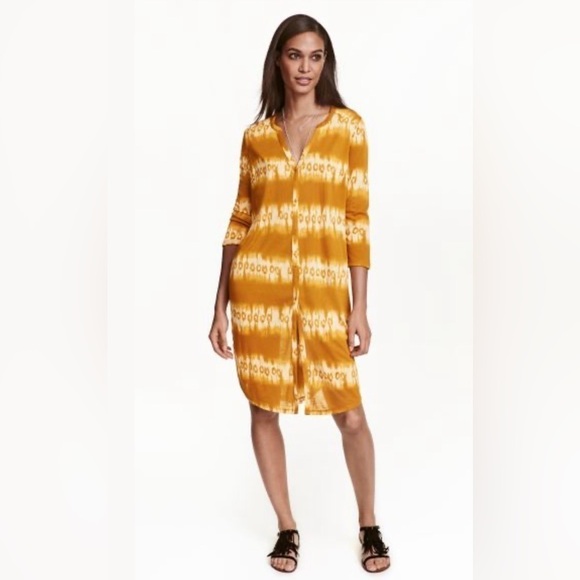 H&M mustard and cream button front jersey tunic - Picture 1 of 9